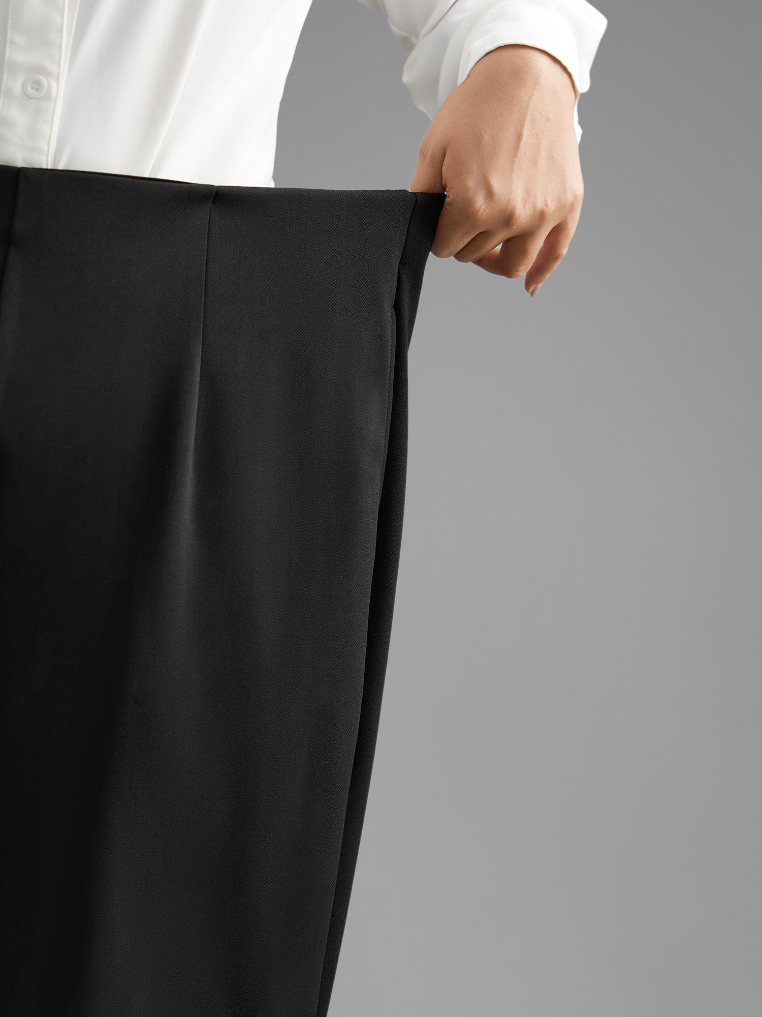 Solid Elastic Waist Pleated Wide Leg Pants
