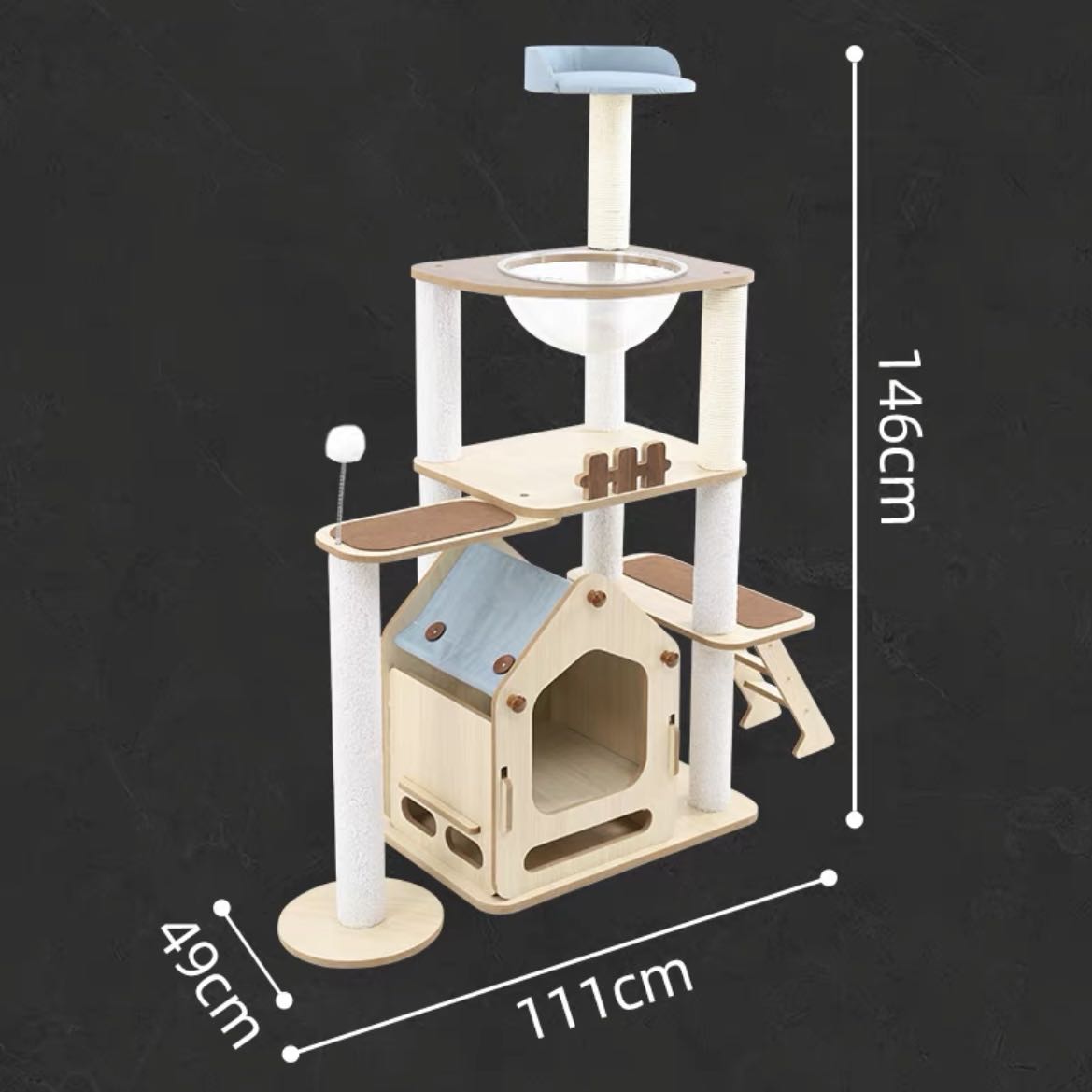 167cm Windmill Cat Tree | Comprehensive Space Capsule Wood Cat Towers