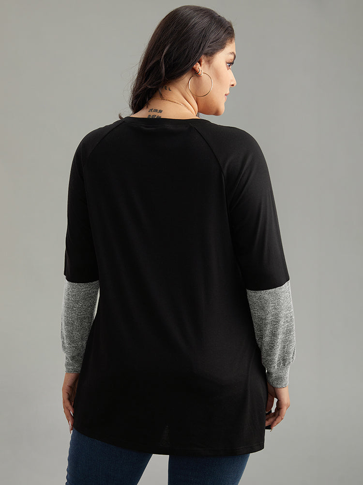 Two Tone Patchwork Heather Arc Hem T-shirt