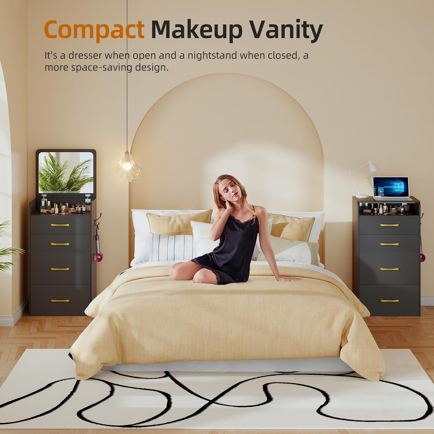 3 in 1 Vanity Desk with Flip Top Mirror for Bedroom