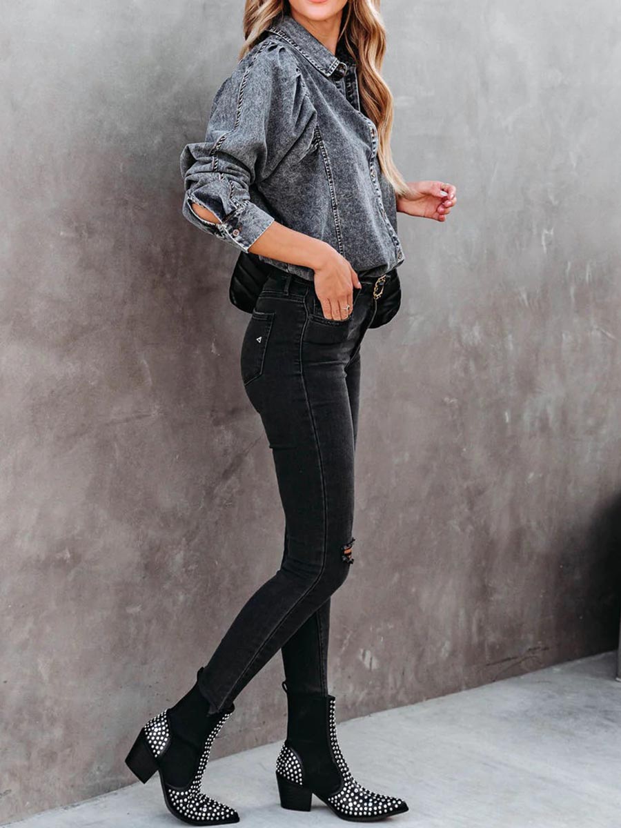 Casual Fashion Loose Long Sleeve Denim Shirt