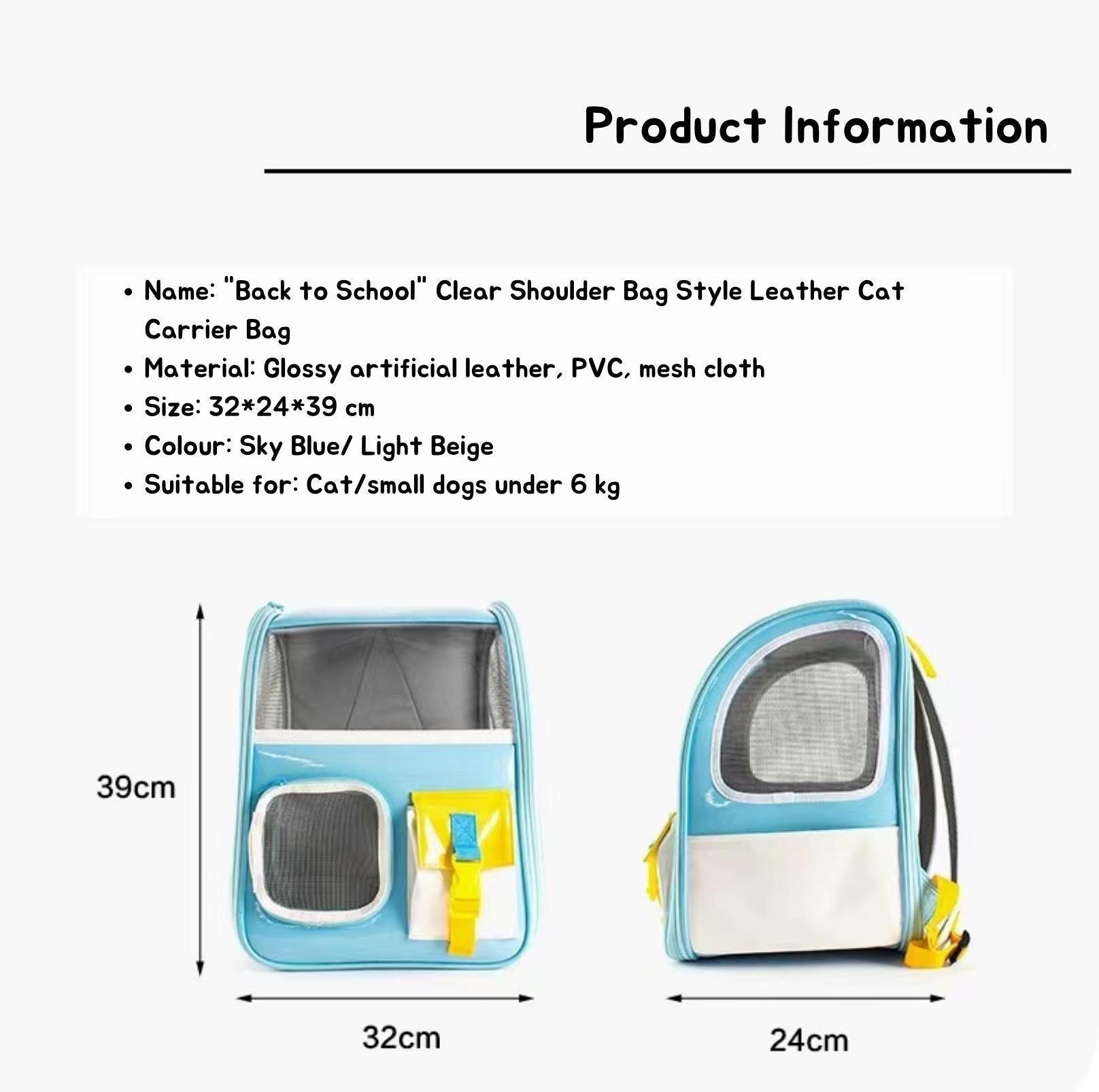 Back to School Clear Shoulder Bag Cat and Small Dog Carrier
