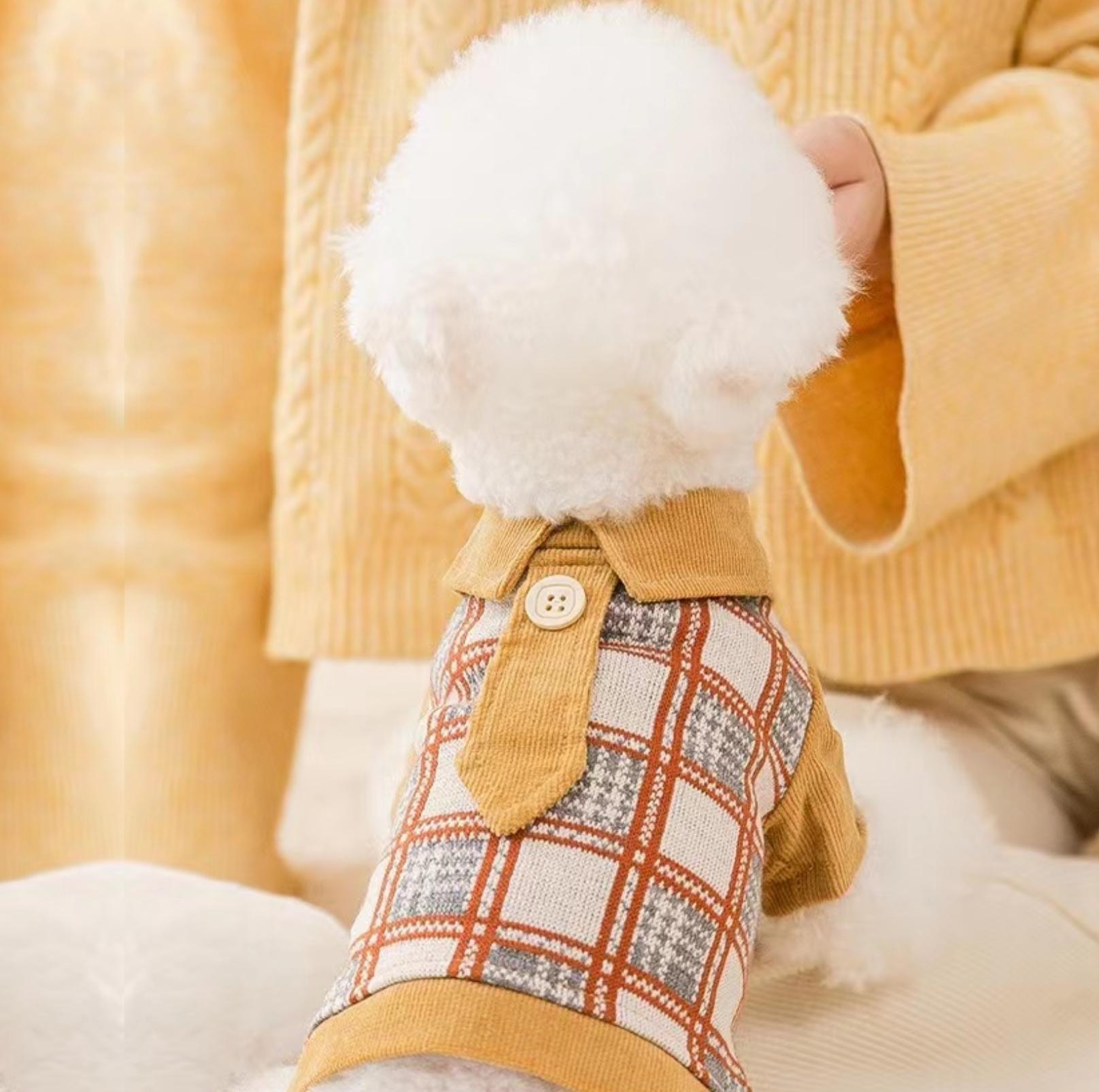 College-Style Knitted Polo Pet Shirt