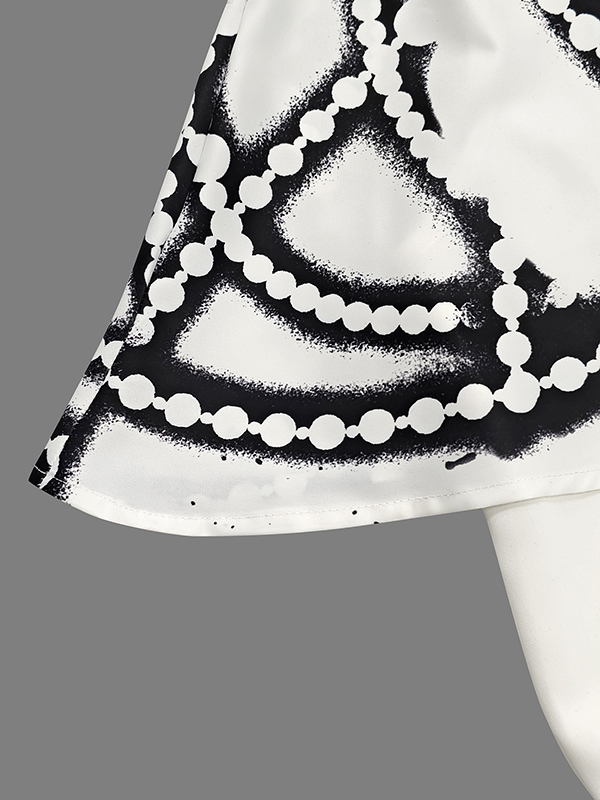 A-Line Capelet Contrast Color Printed Mock Neck Maxi Dresses