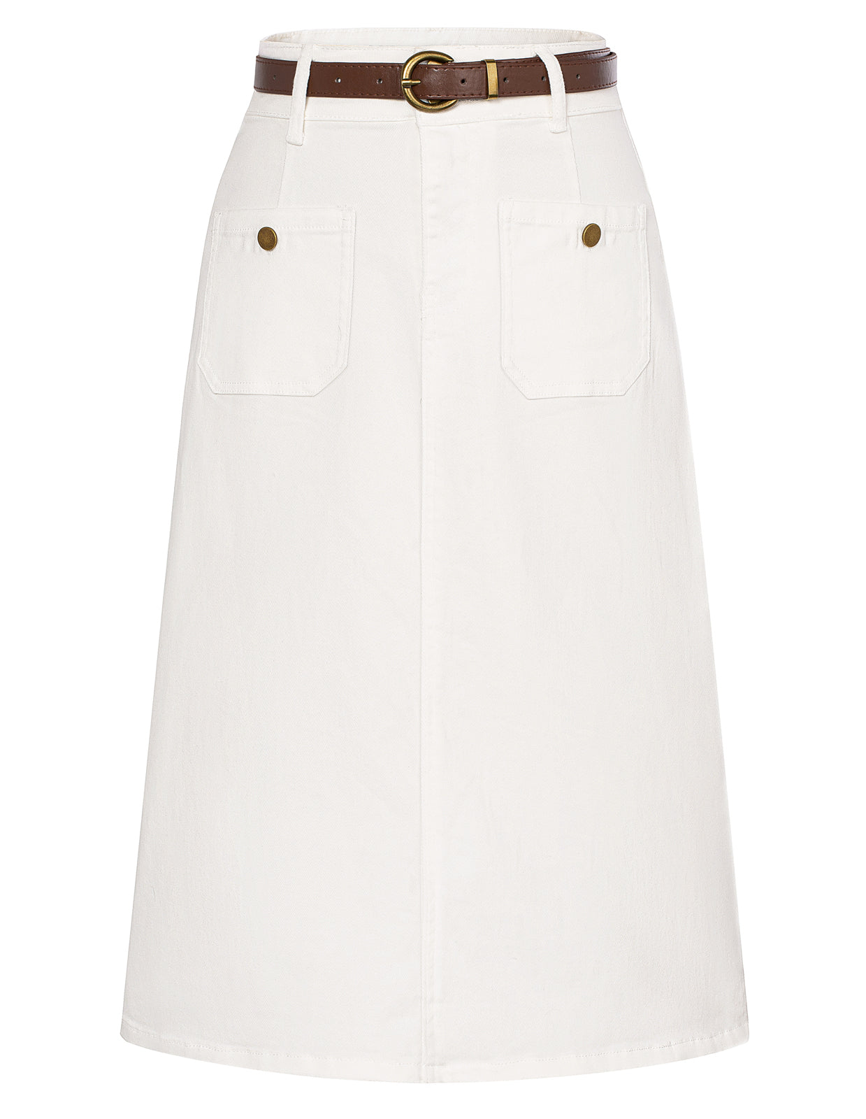 Denim Skirt with Belt Knee Length High Waisted Jean Skirts for Women