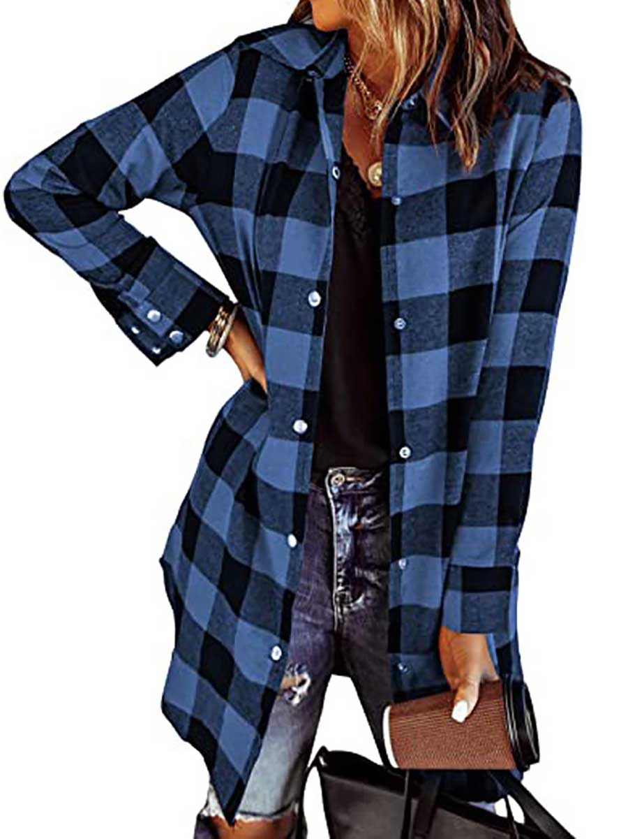 Lapel Buttoned Plaid Shirt Jacket