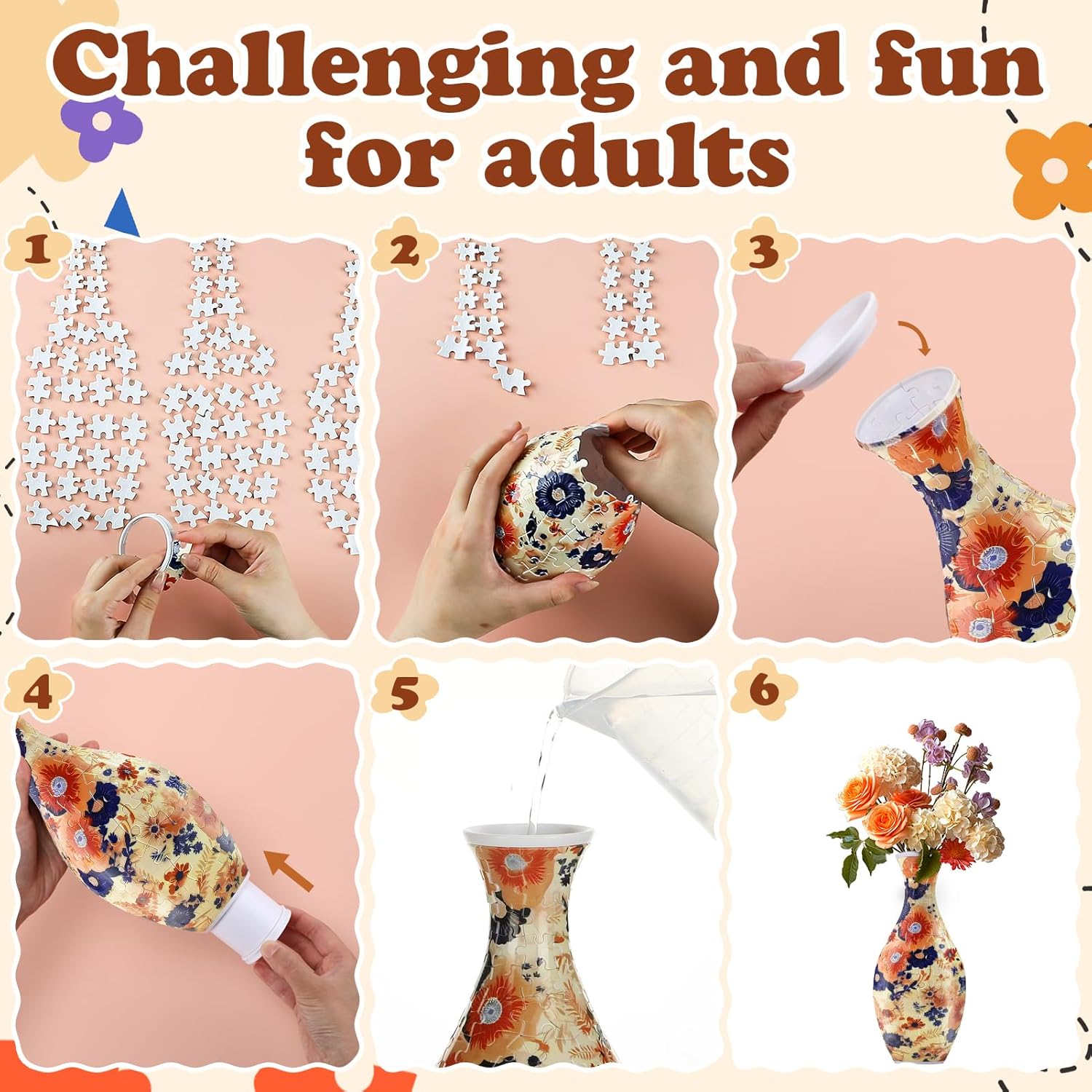Unique 3D Puzzle - 160 Pieces of Puzzle Flower Vase, Plum Blossom Themed Art Projects Gift