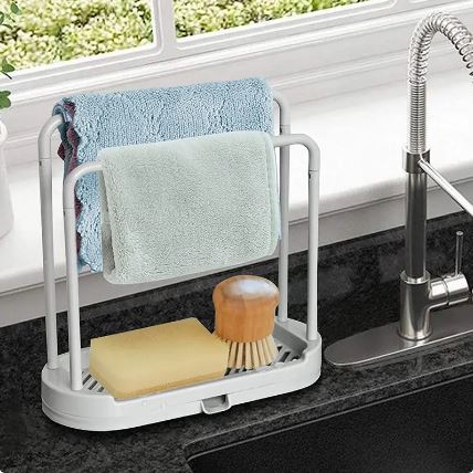 Kitchen Sponge Brush Holder Detachable Towel Rag Hanger For Bathroom Sink