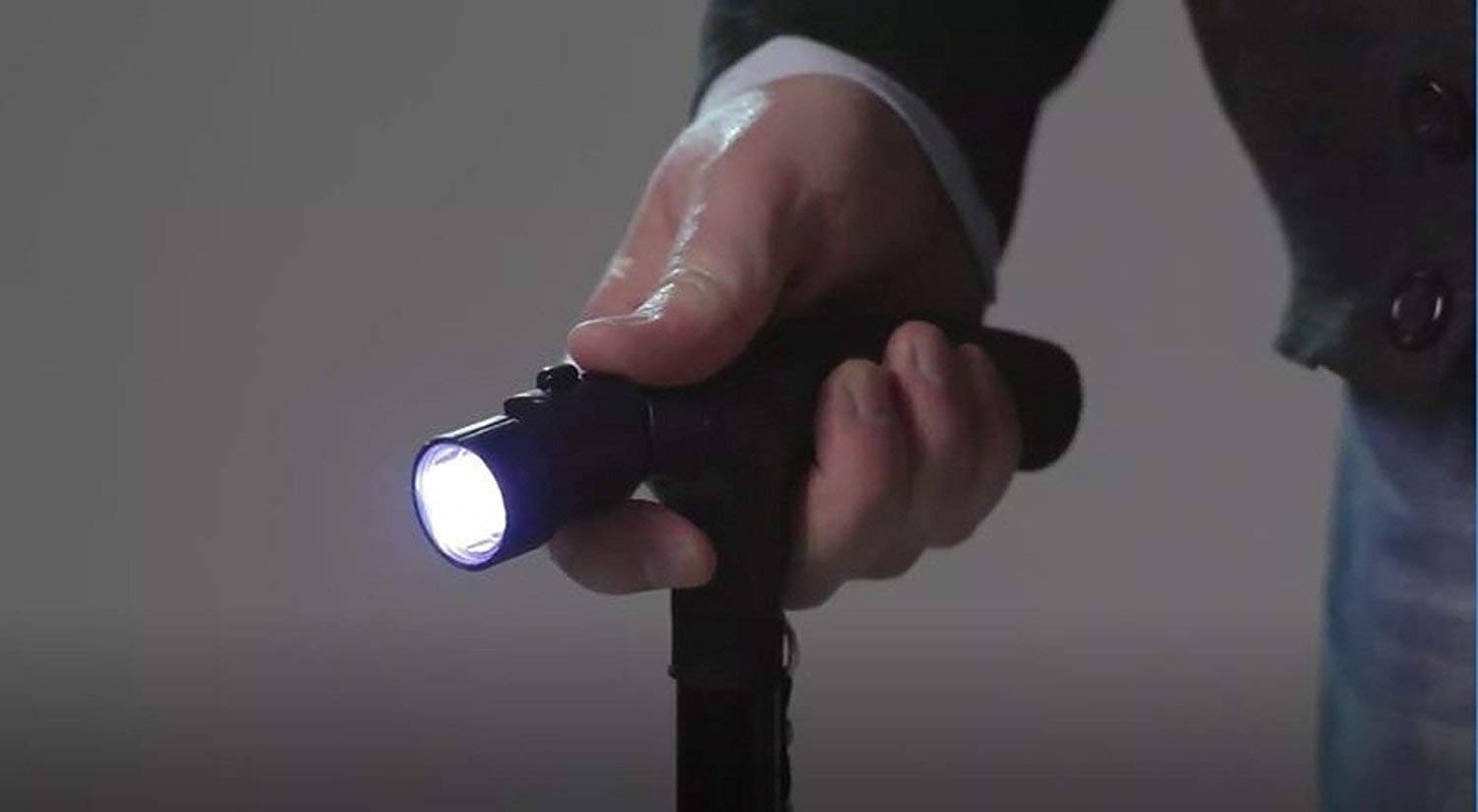 Twin Grip Cane LED Folding Walking Triple Head Pivot Base Adjustable