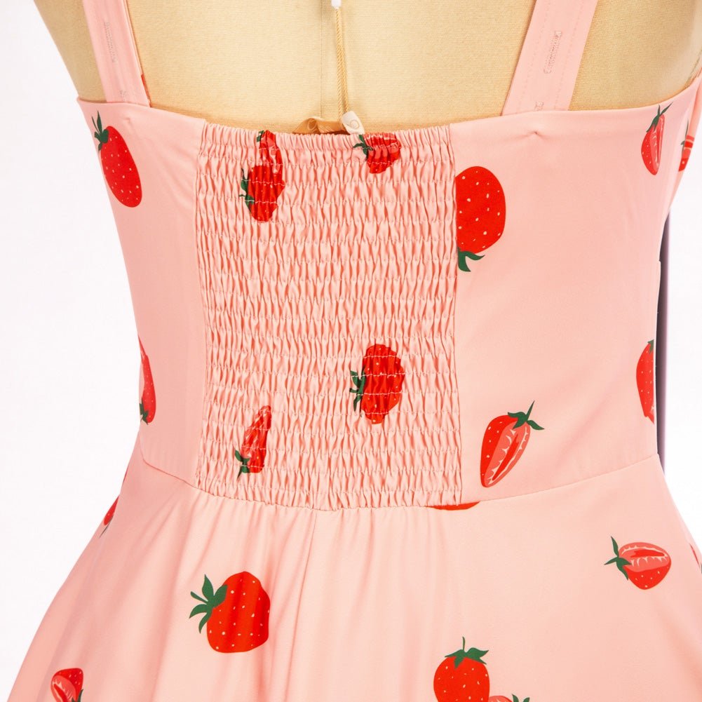 Vintage Fruit Printed Two-Way Defined Waist Dress Ruched Bodice Flared A-Line Dress