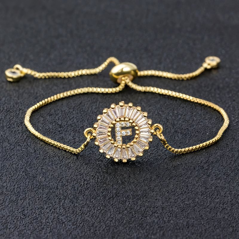 Adjustable Baguette Diamond Letter Initial Bracelets