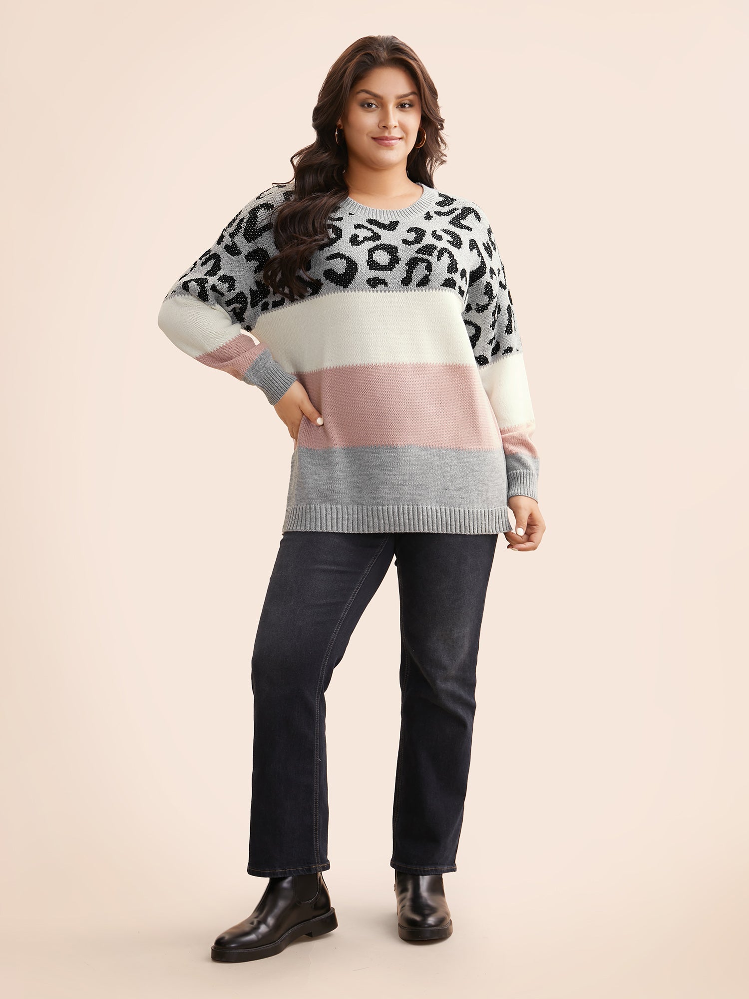 Leopard Print Contrast Patchwork Pullover