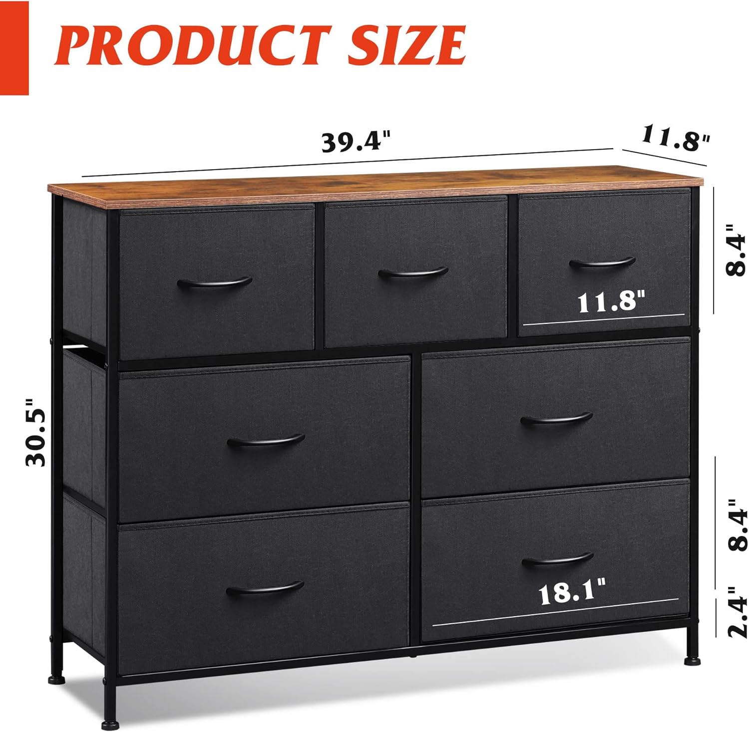 WLIVE 7 Drawer Dresser TV Stand, Dressers for Bedroom, Fabric Storage Tower