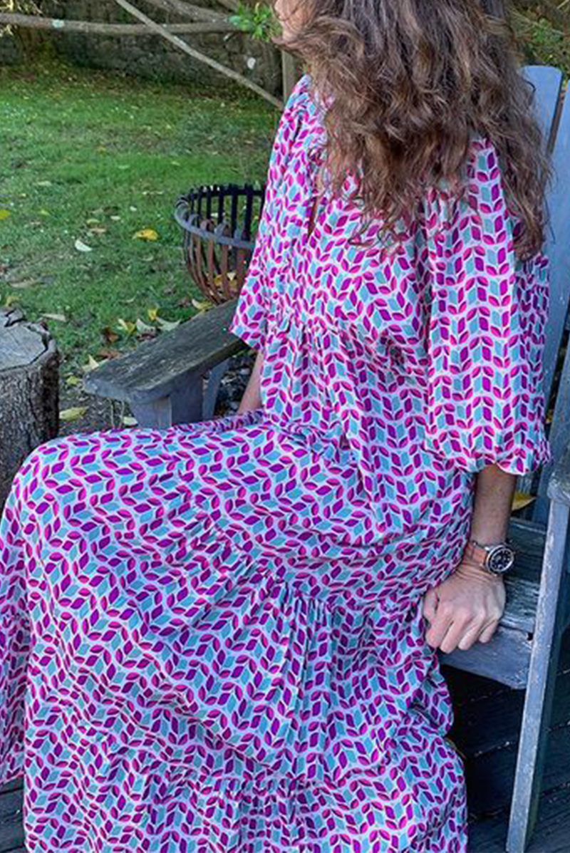 Casual Geometric Frenulum Flounce V Neck A Line Dresses(7 Colors)