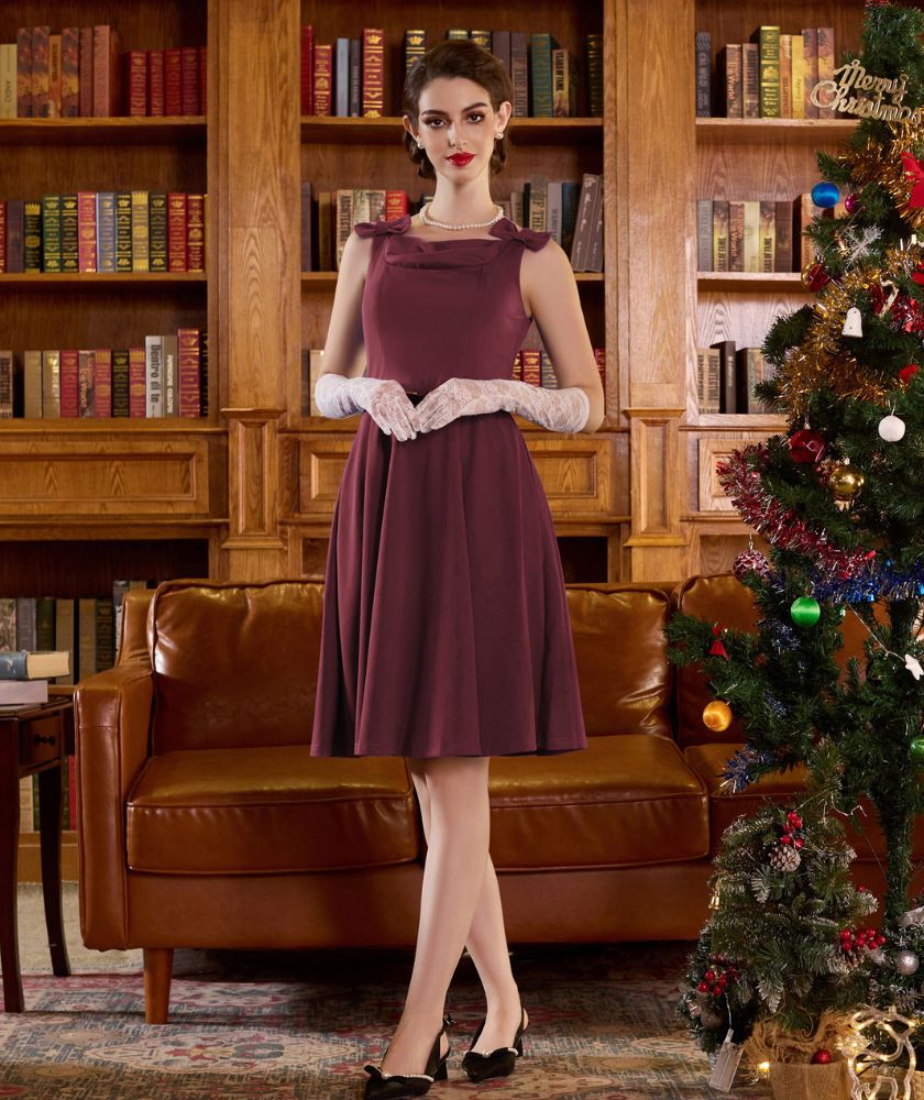 Sleeveless A Line Dress Vintage Cocktail Party Dress Swing Dress for Wedding Guest