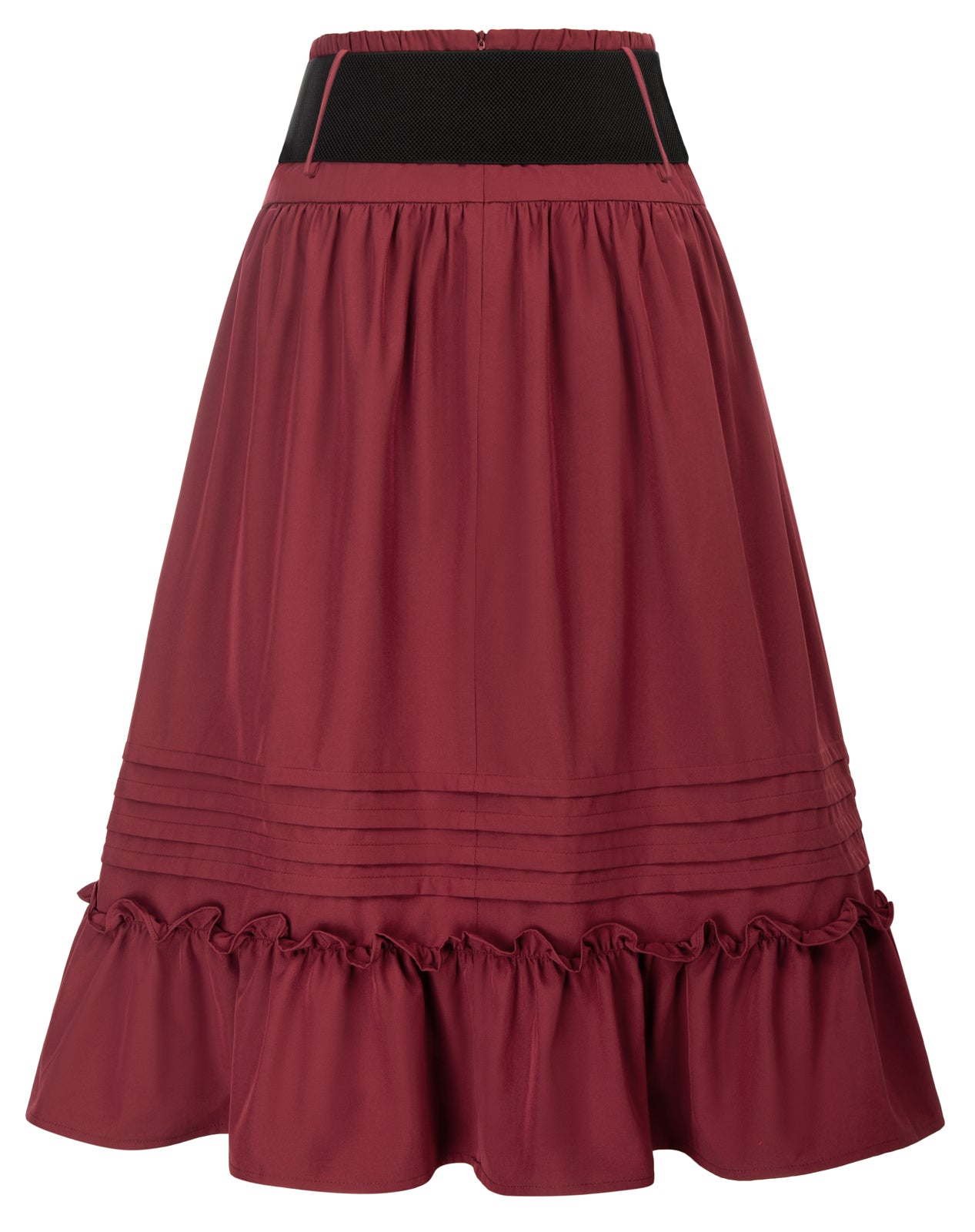 Belt Decorated Skirt Elastic High Waist Tiered  A-Line Skirt