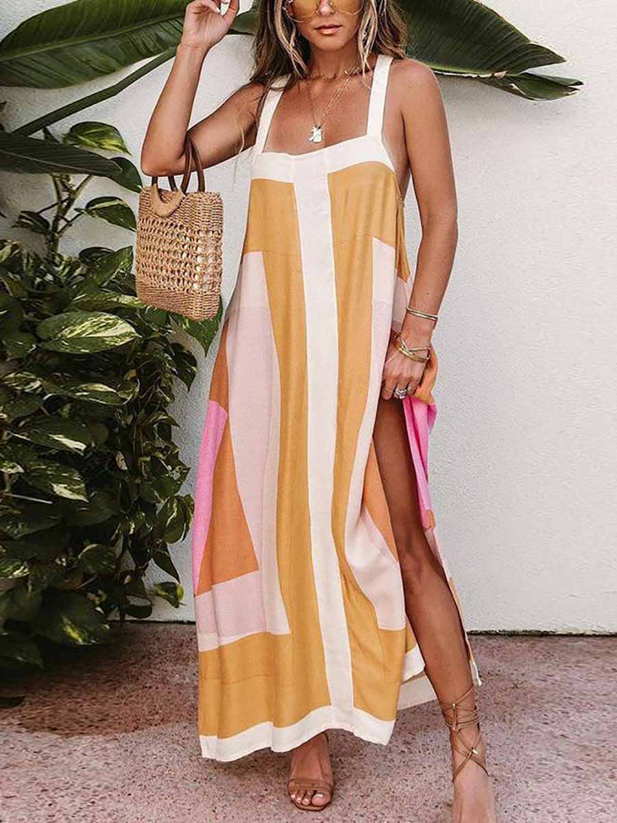 Color Block Stitching Holiday Maxi Dress