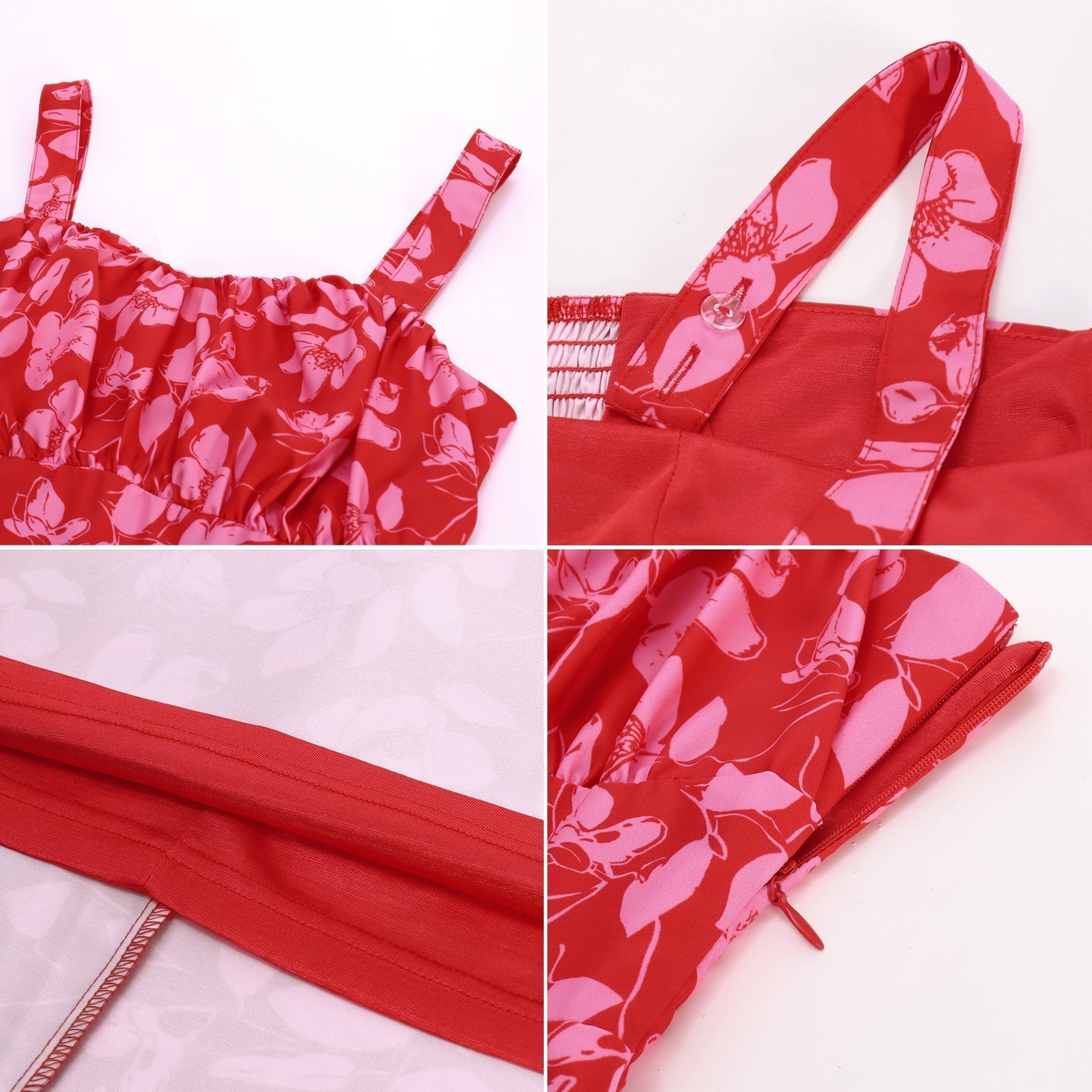 Women's Vintage Sleeveless Floral Ruched Summer Cute A-Line Swing Dress