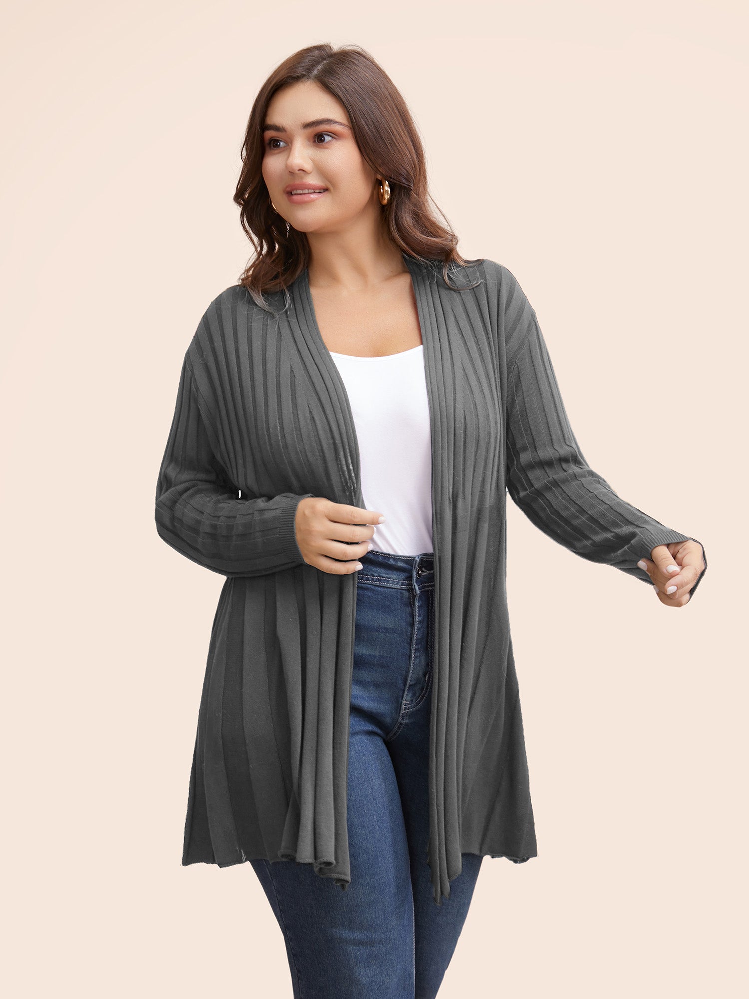 Plain Textured Kimono Collar Cardigan