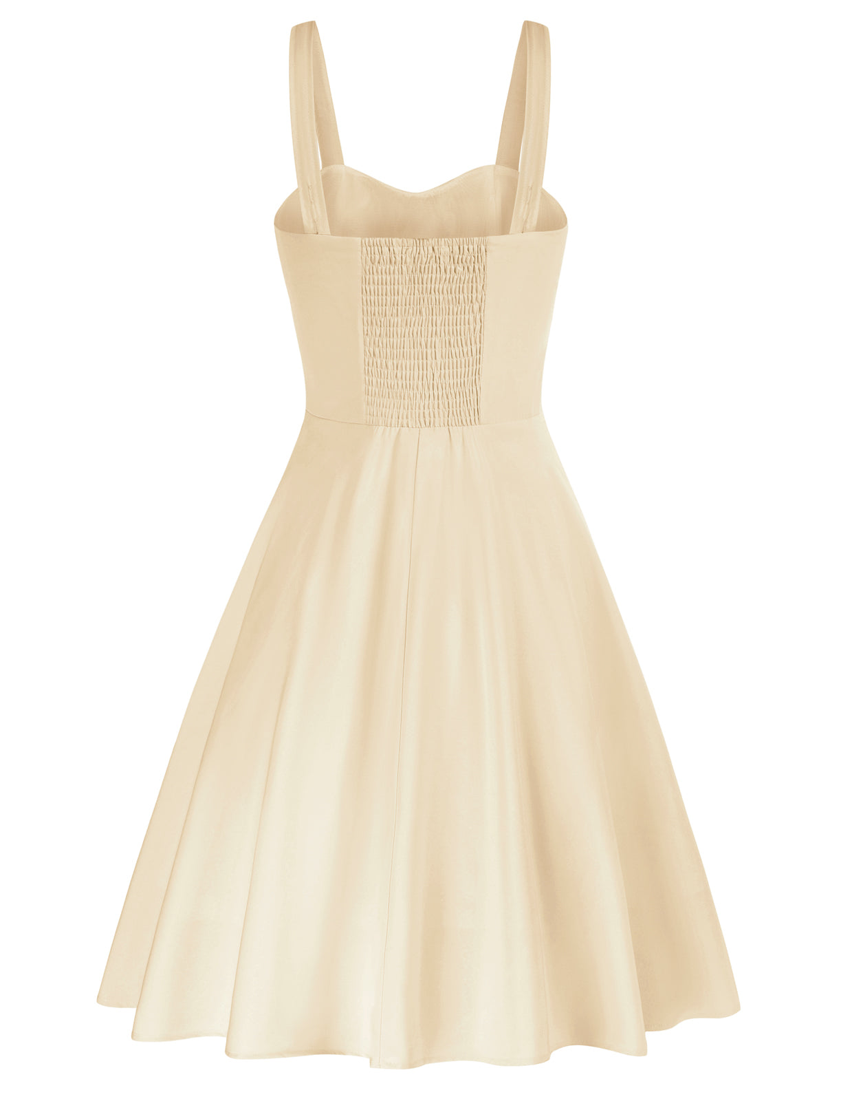 Vintage Solid Color Two-Way Defined Waist Dress Ruched Bodice Flared A-Line Dress