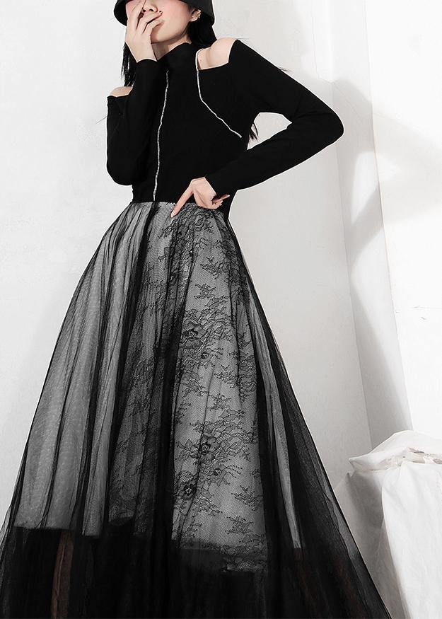 Comfy Black Print Lace Skirts Summer