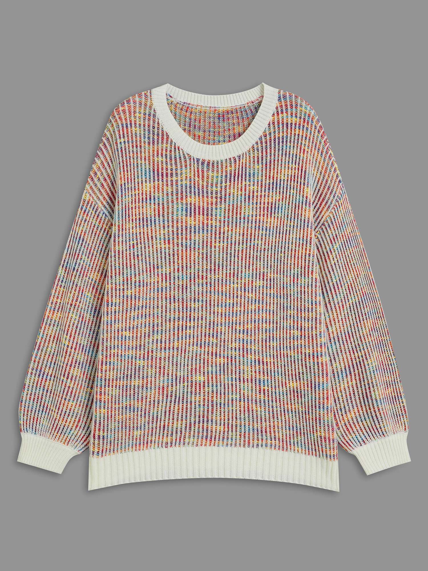 Round Neck Texture Contrast Heather Pullover