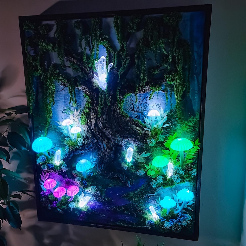 3D LED Mushroom Painting: Wireless Rechargeable Fantasy Art Lamp