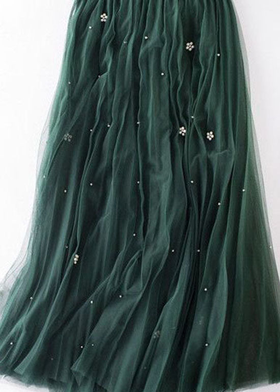 Green Wrinkled Patchwork High Waist Tulle Skirt Spring