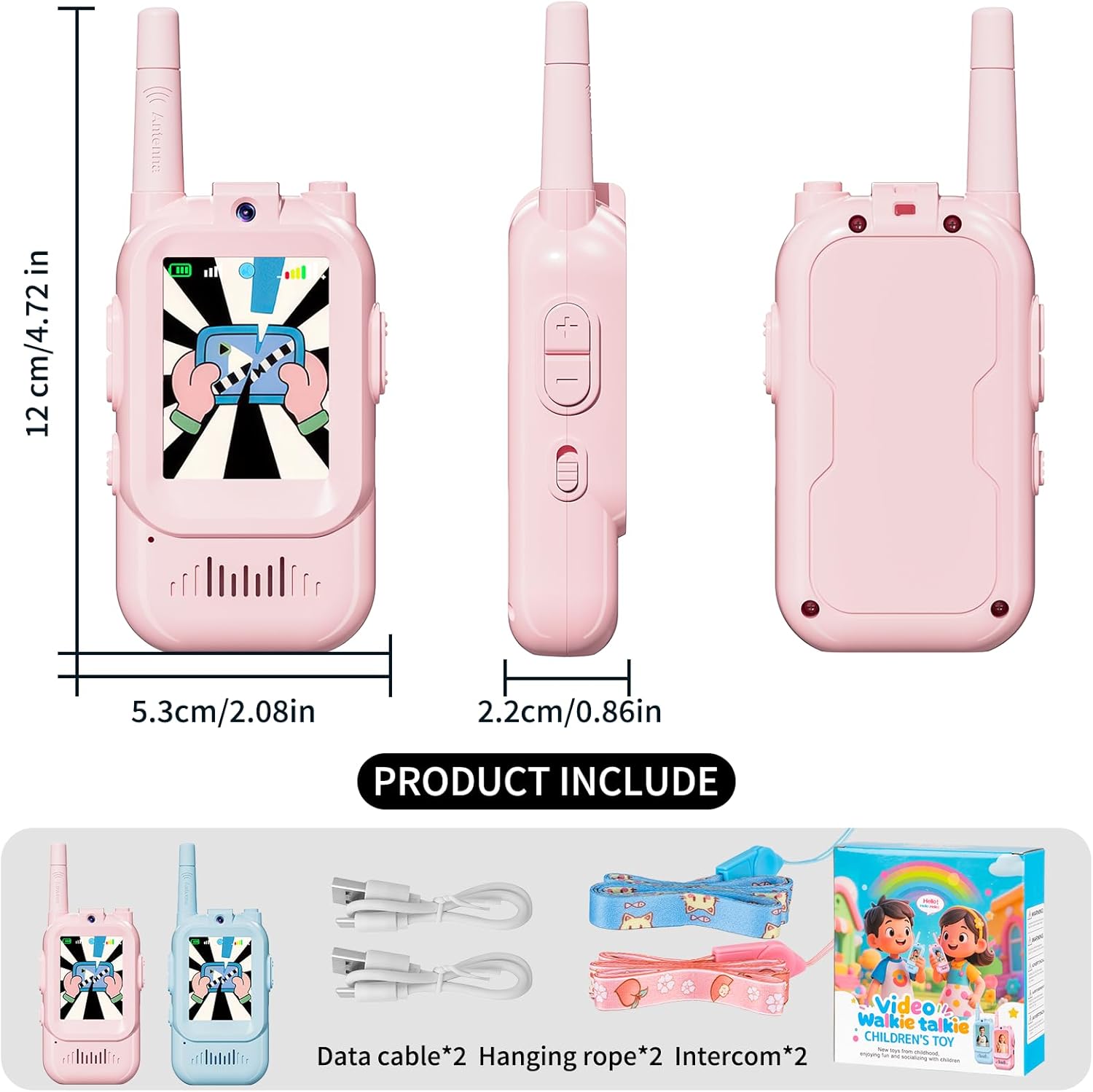 Walkie Talkie for Kids with Video: 2 Pack Rechargeable Toddler Toys with HD Camera & Voice Changer, Long Range Gift Toys for Boys & Girls Ages 3-8 for Outdoor Play, Camping, Travel, Hiking