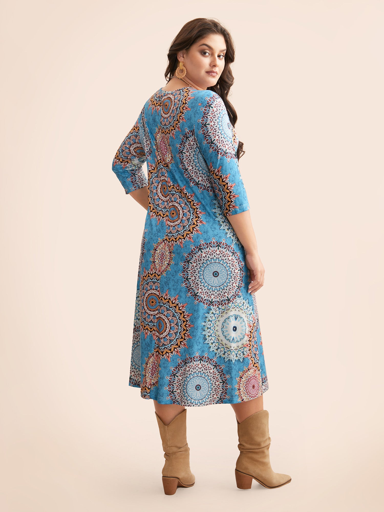 Crew Neck Bandana Print Midi Dress