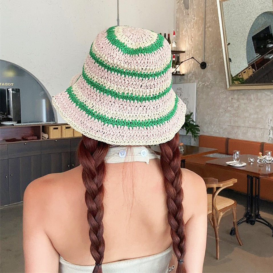 Colored Stripe Foldable Straw Hat