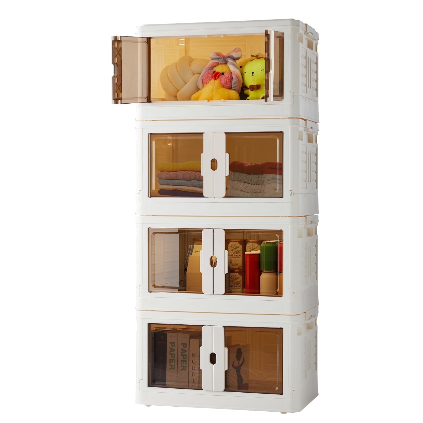 CONCETTA 33.6GAL/148QT Stackable Storage Bin with Lids and Wheels, Collapsible Foldable Plastic Closet Organizer for Home