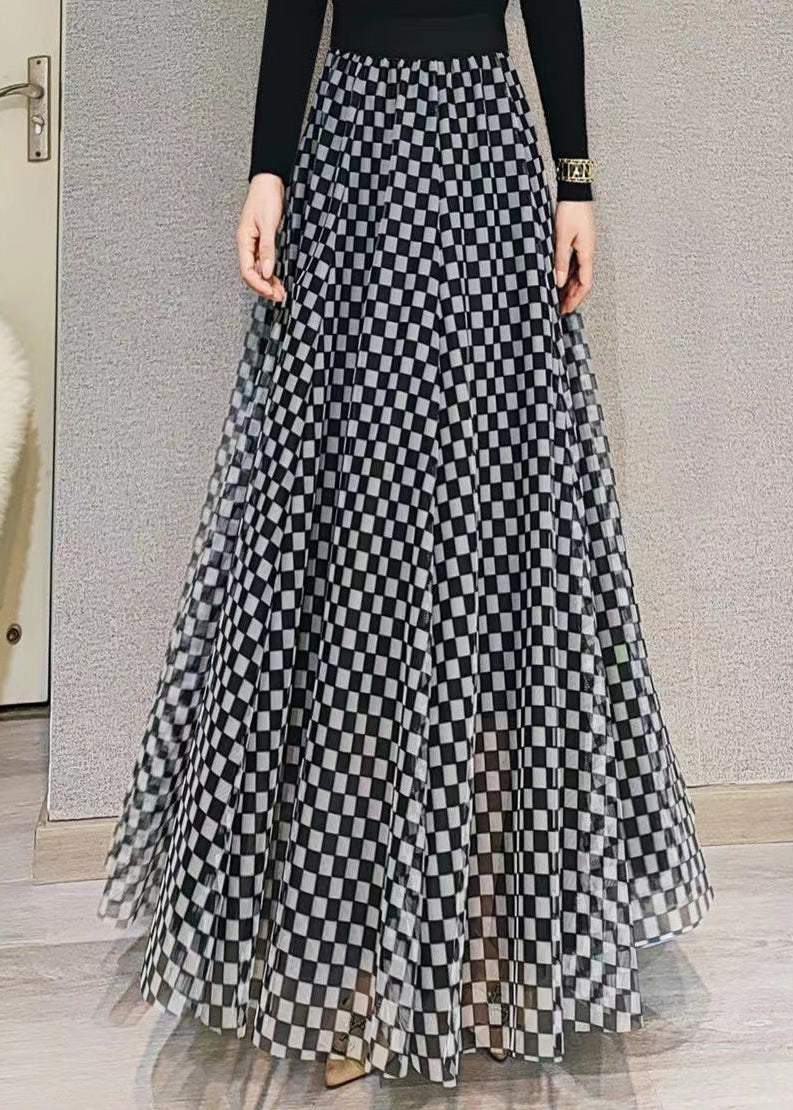 Black Plaid High Waist Exra Large Hem Tulle Skirt Spring