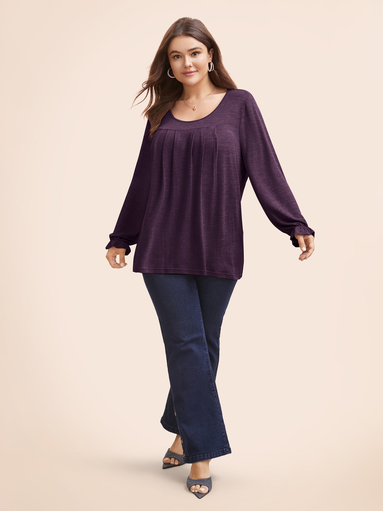 Round Neck Heather Pleated T-shirt