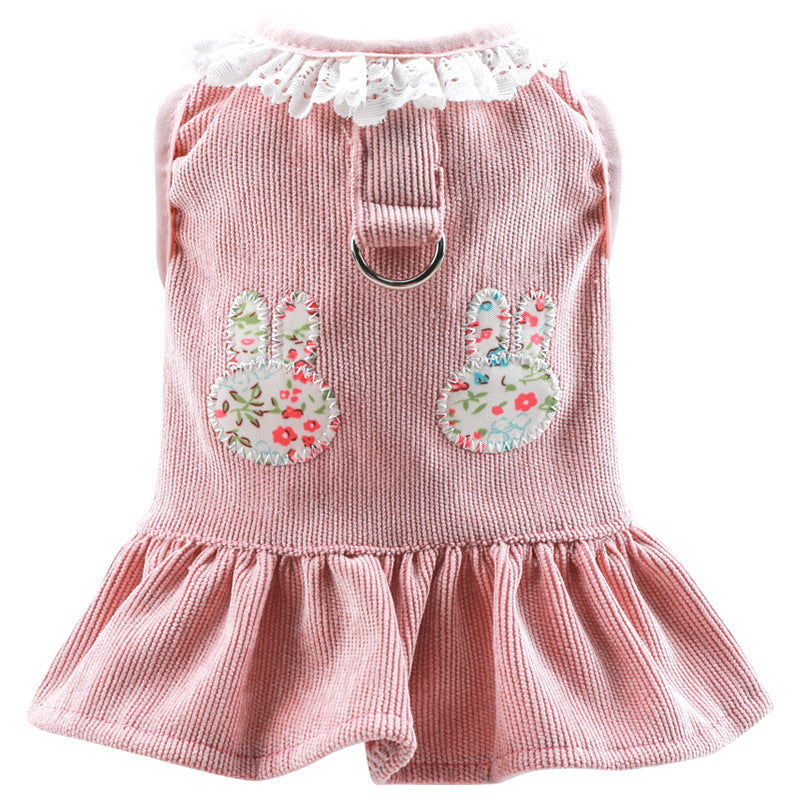 Rabbit Printed Lace Dog Harness Dress