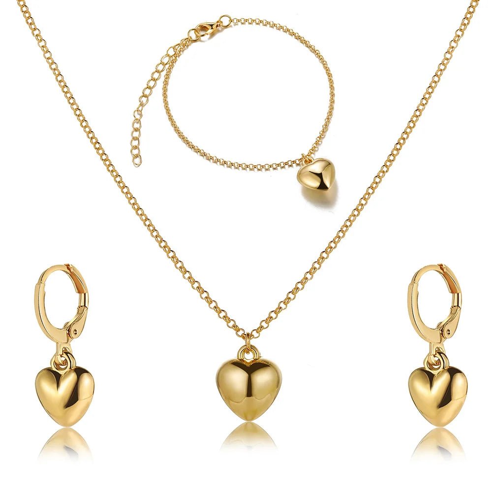 Dainty Balloon Heart Necklace. Bracelet. and Earring Set