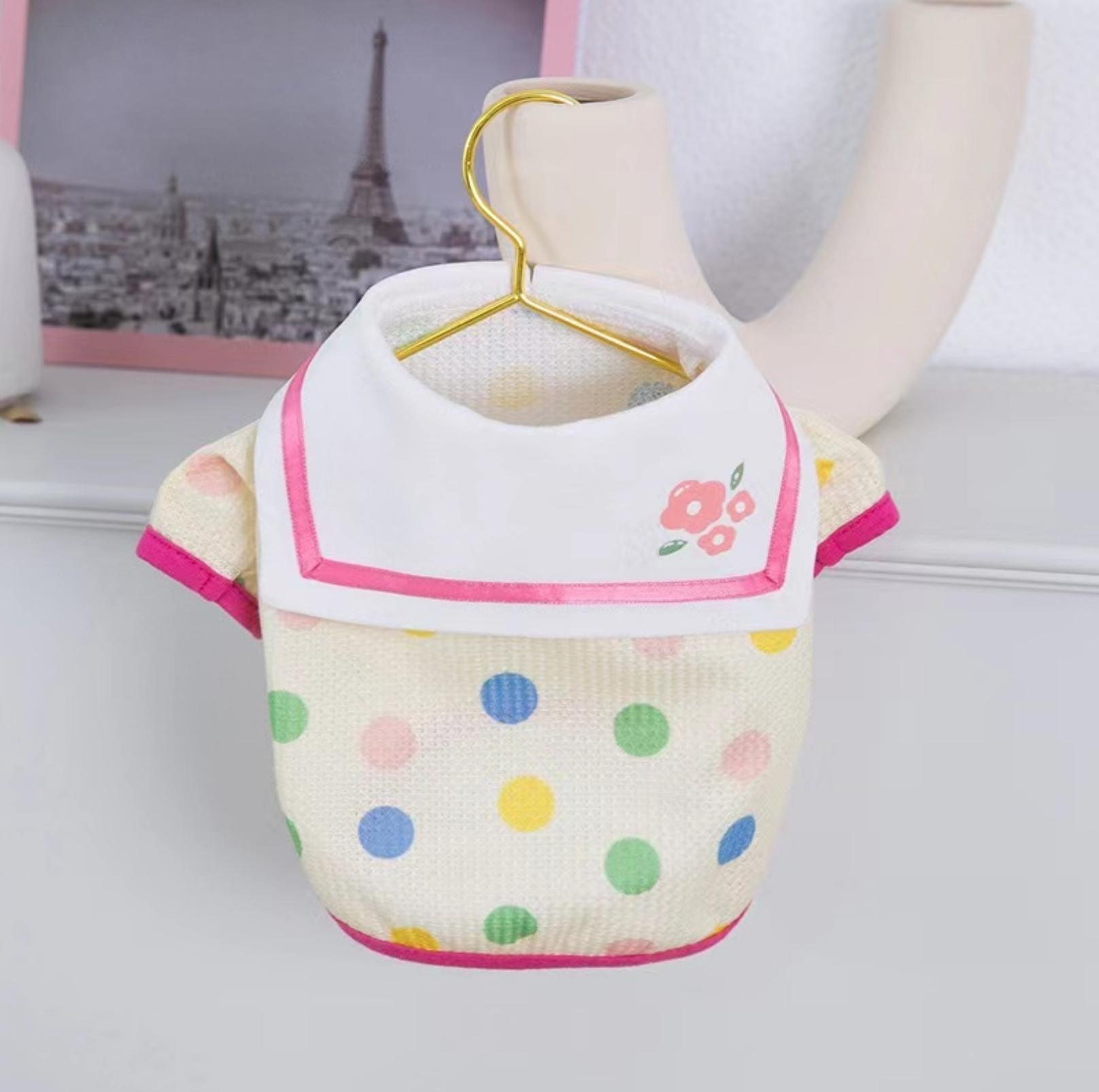 Charming Naval Collar Pet T-shirt with Colourful Dots