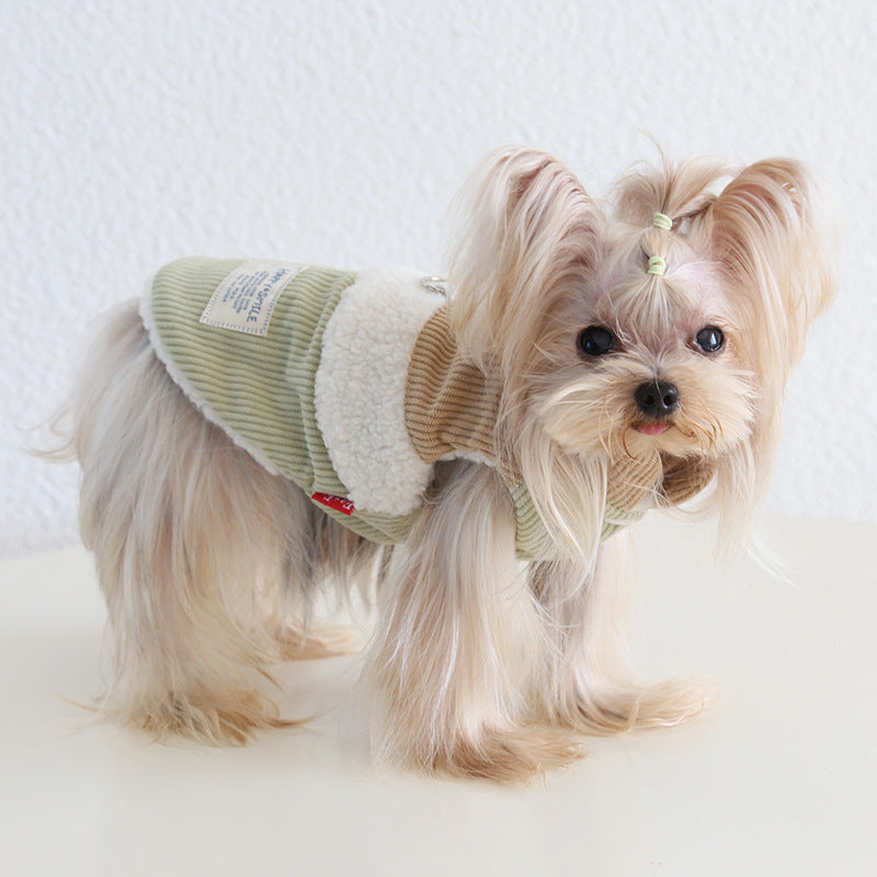 Corduroy Color Block Dog Harness Jacket Vest