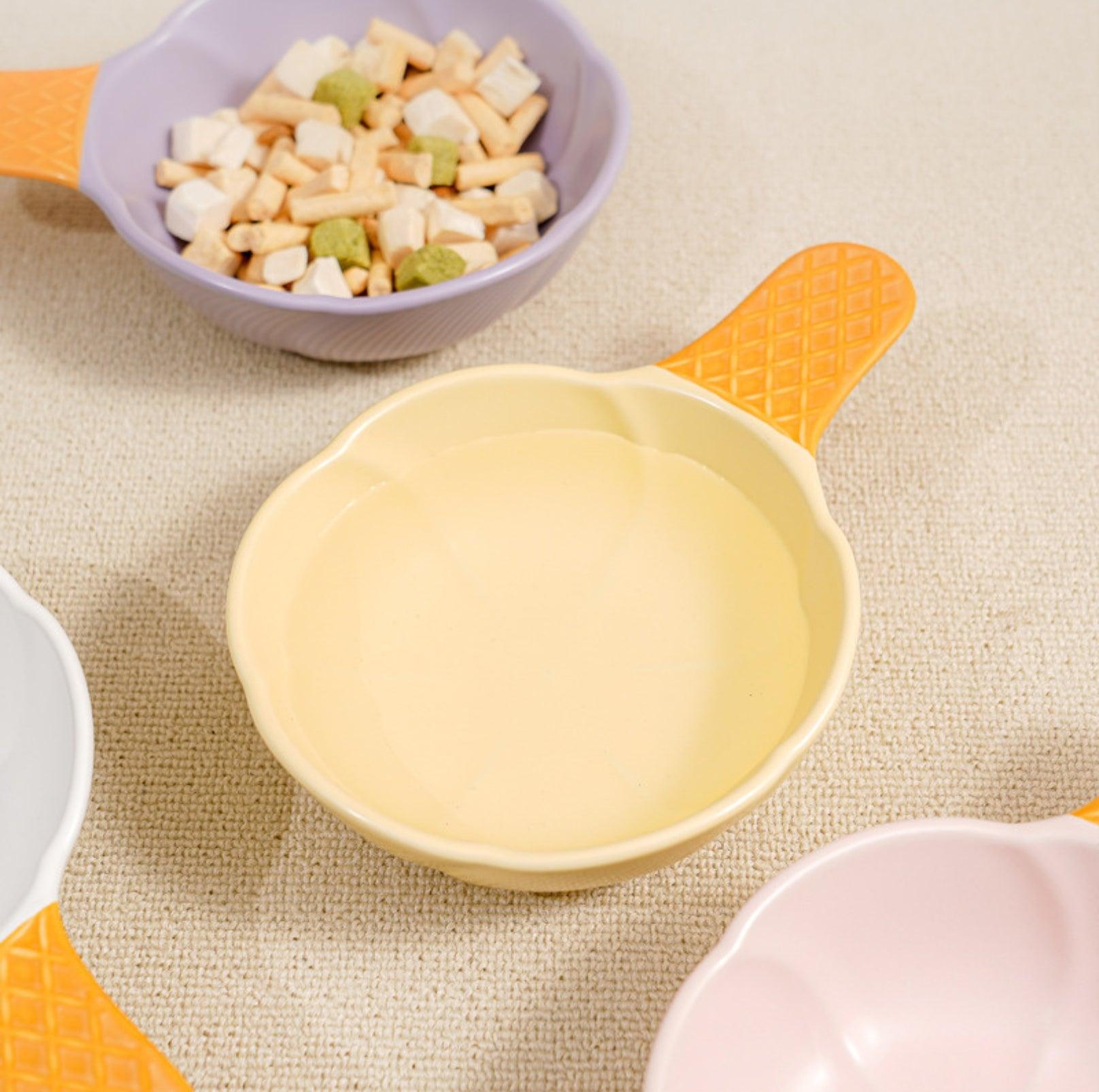Sweet Ice-Cream Ceramic Pet Bowl with Handle Cat Bowl Small Dog Bowl