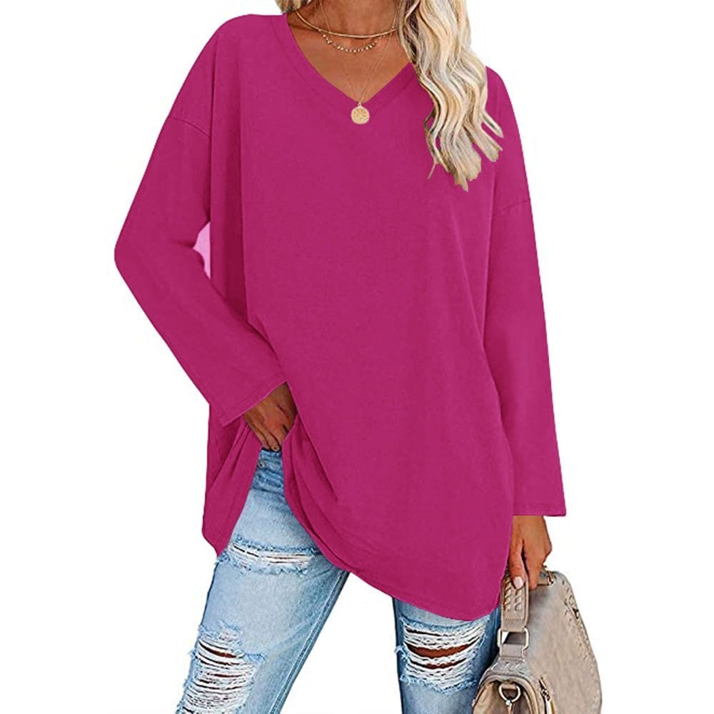 Multicolor - Women's Loose Long Sleeve Fashion V-neck Top