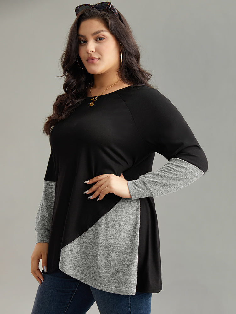 Two Tone Patchwork Heather Arc Hem T-shirt