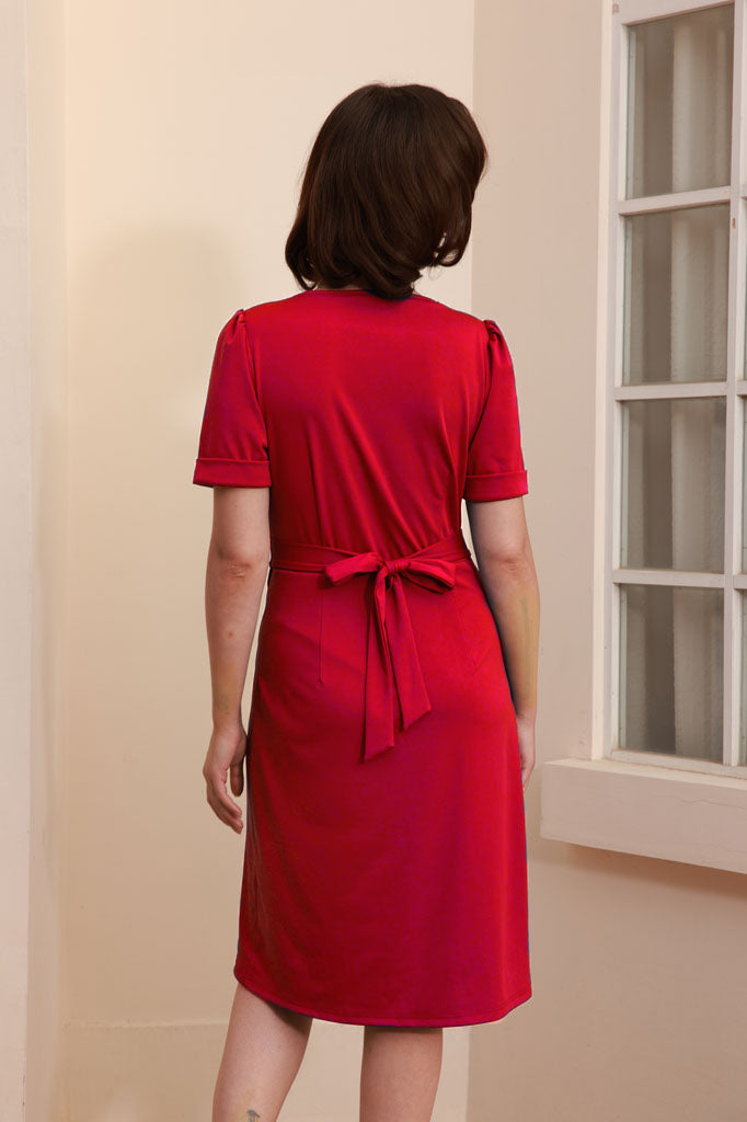 Vintage Square Neck Dress Short Sleeve Defined Waist A-Line Dress