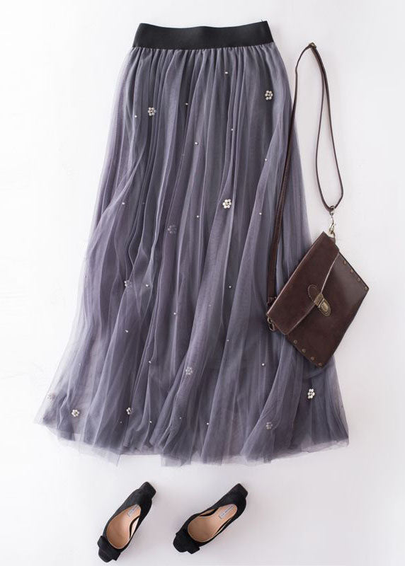 Black Wrinkled Patchwork Nail bead Tulle Skirt Spring