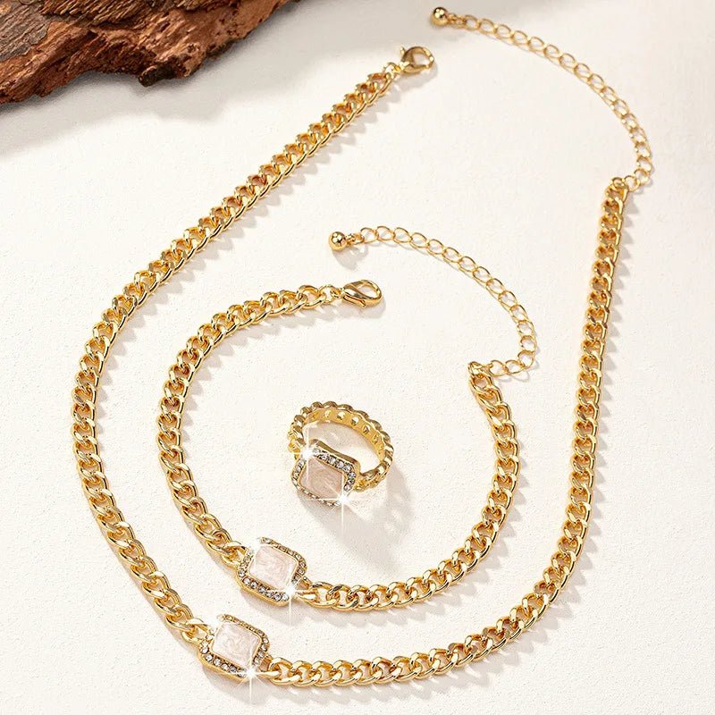 Cuban Square Diamond Necklace. Bracelet. and Ring Set