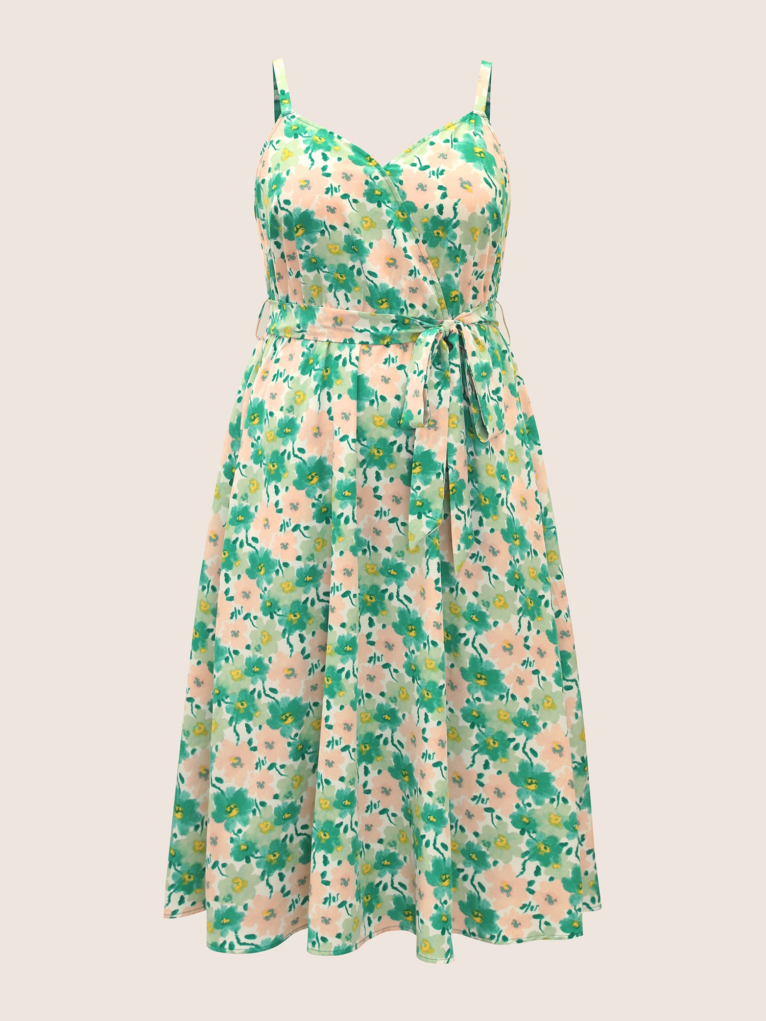 Floral Surplice Neck Belted Midi Dress