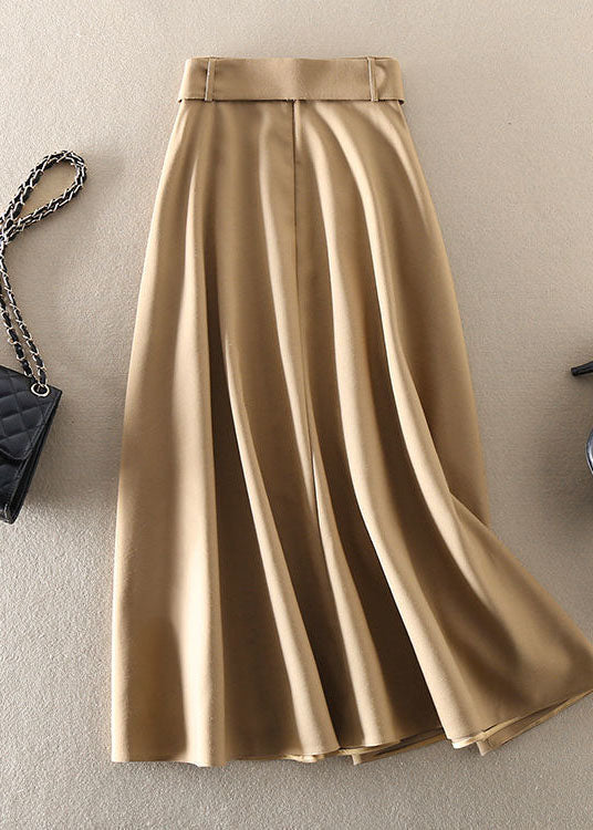 Khaki High Waist Exra Large Hem Cotton A Line Skirt Spring