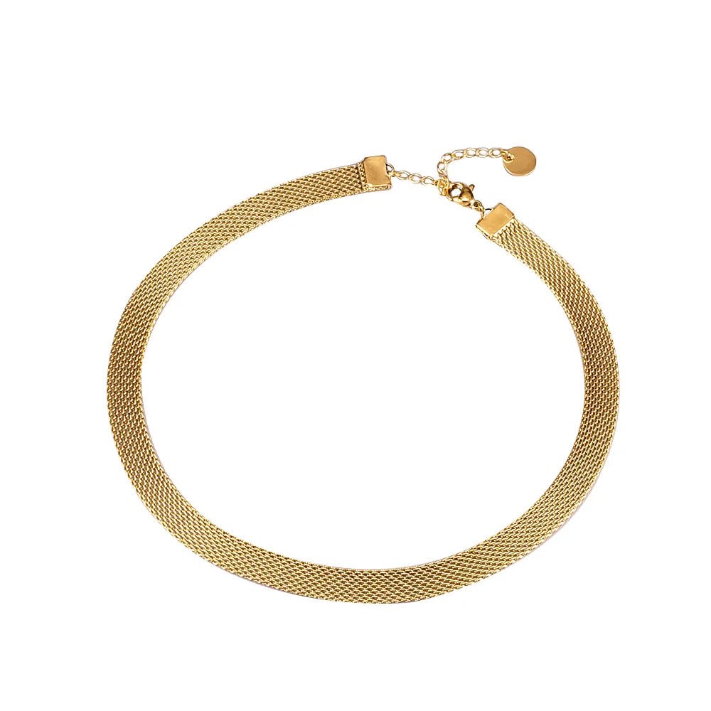 18k Layered Gold Mesh Choker Necklace and Bracelet