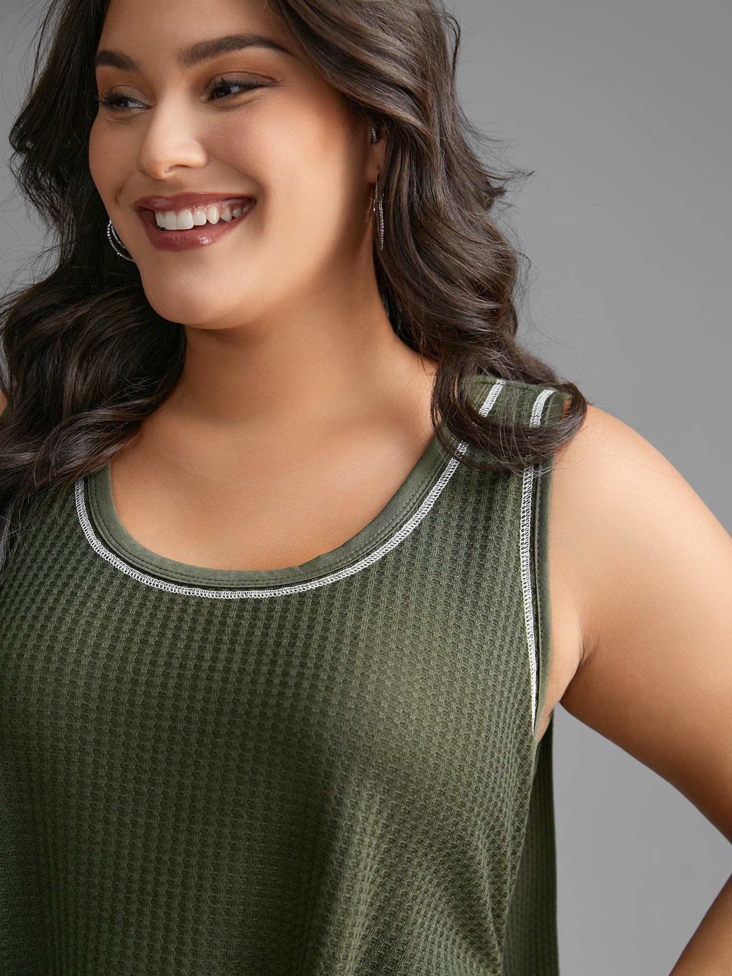 Waffle Knit Patchwork Topstitching Tank Top