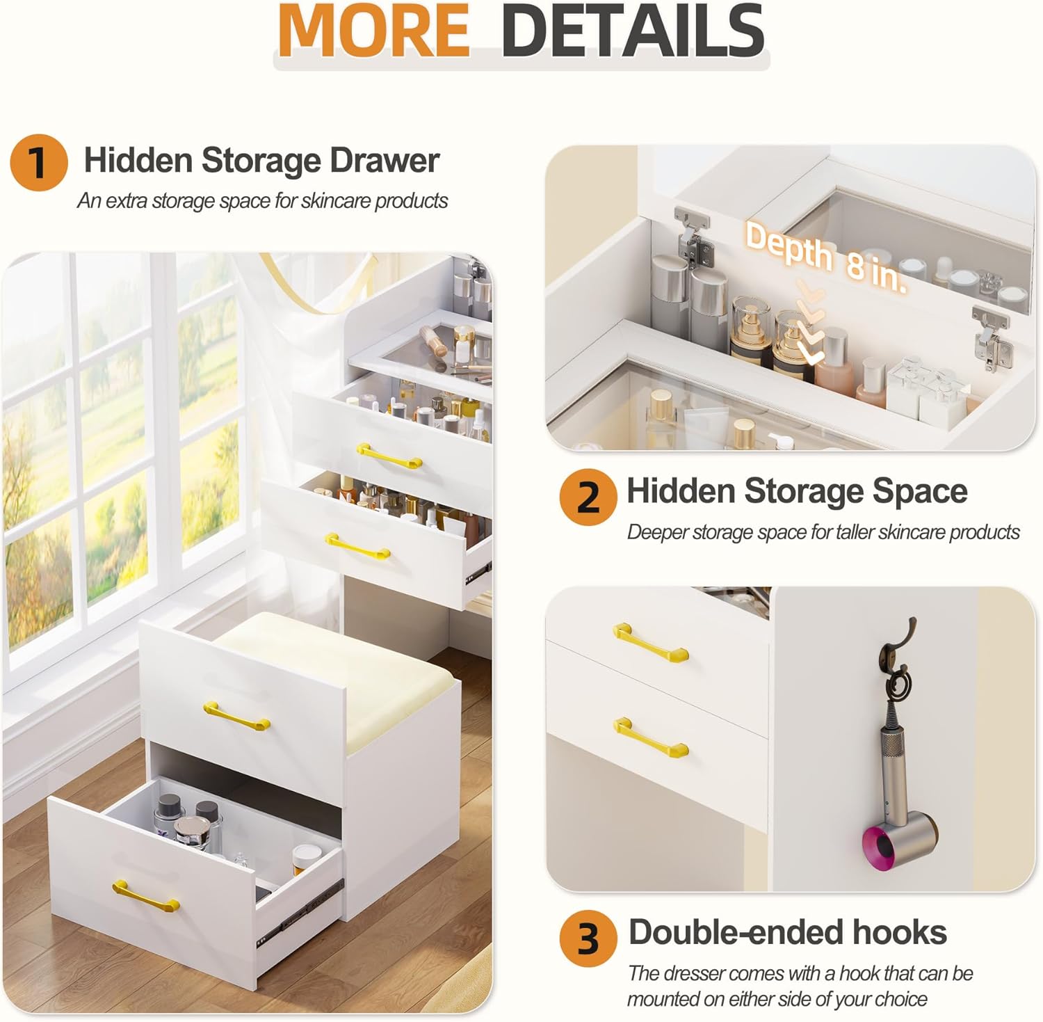 3 in 1 Vanity Desk with Flip Top Mirror for Bedroom