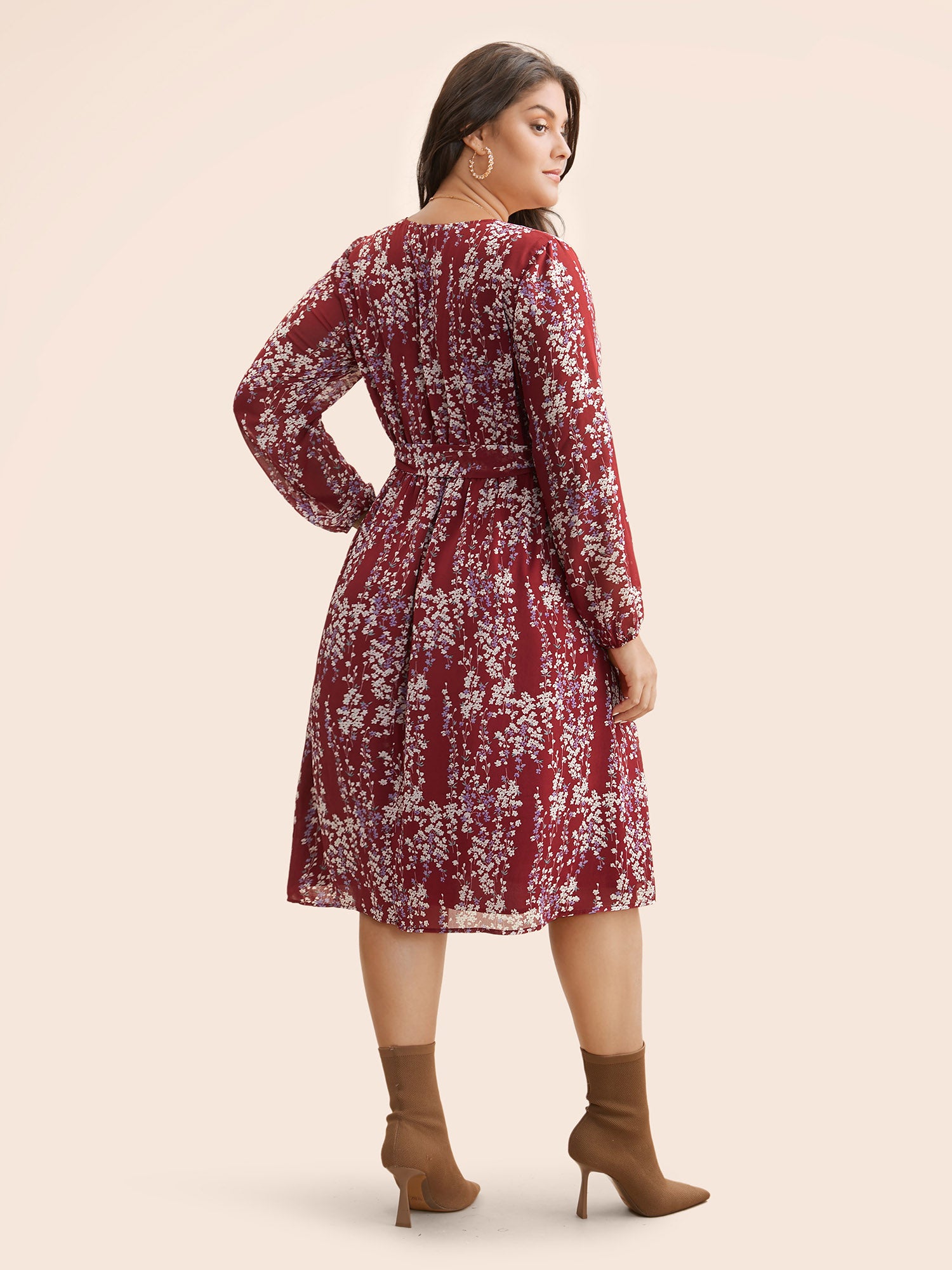Ditsy Floral Overlap Collar Belted Dress